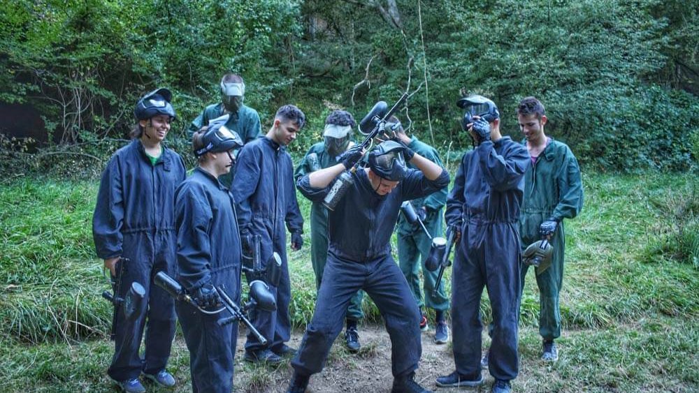 Stag group after a paintball battle in the forest near Sofia