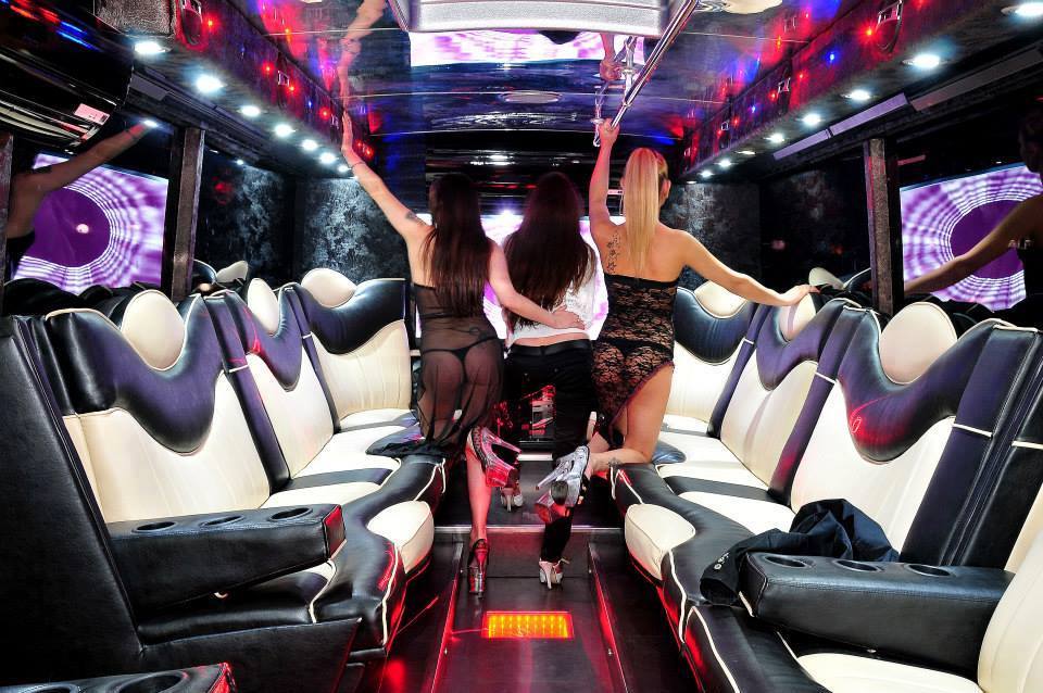 Night out in Sofia on a party bus with lights and music