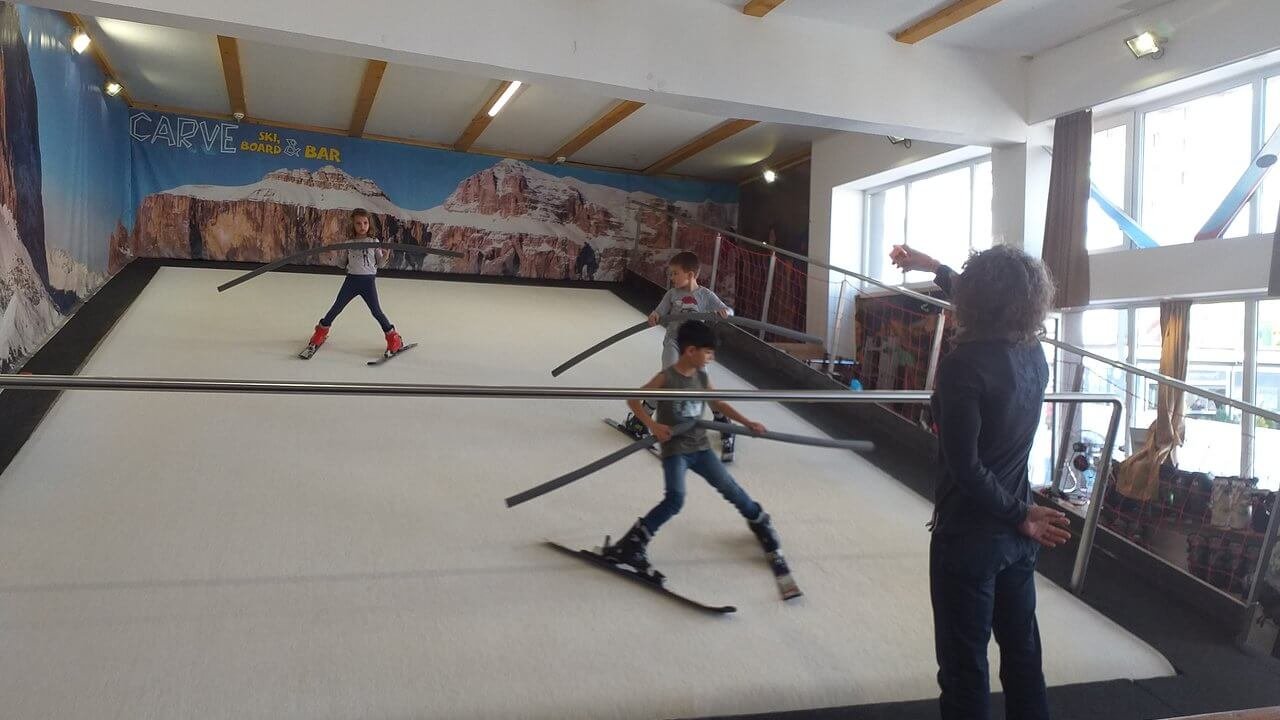 Kids skiing on the indoor slope in Sofia