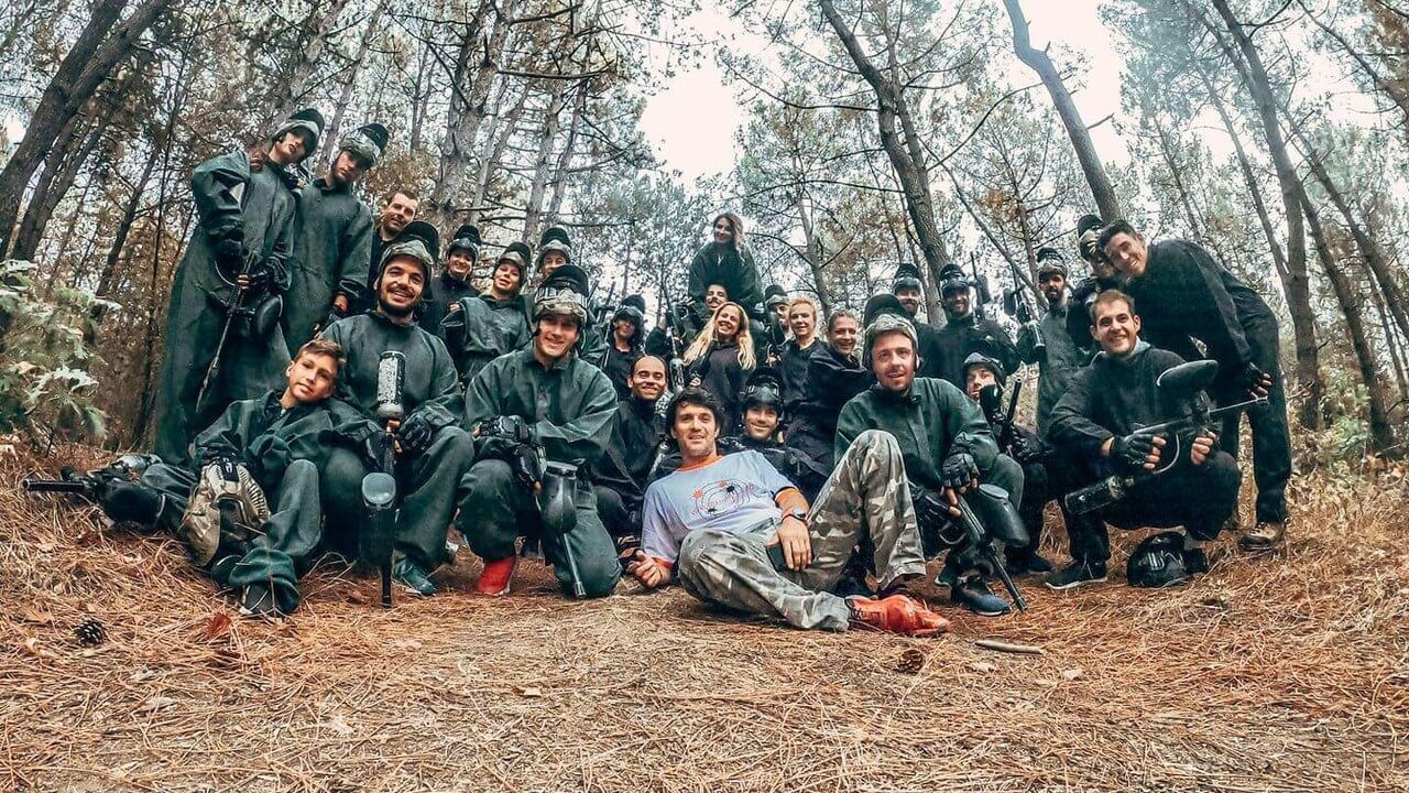Corporate team in camouflage after a paintball battle near Sofia