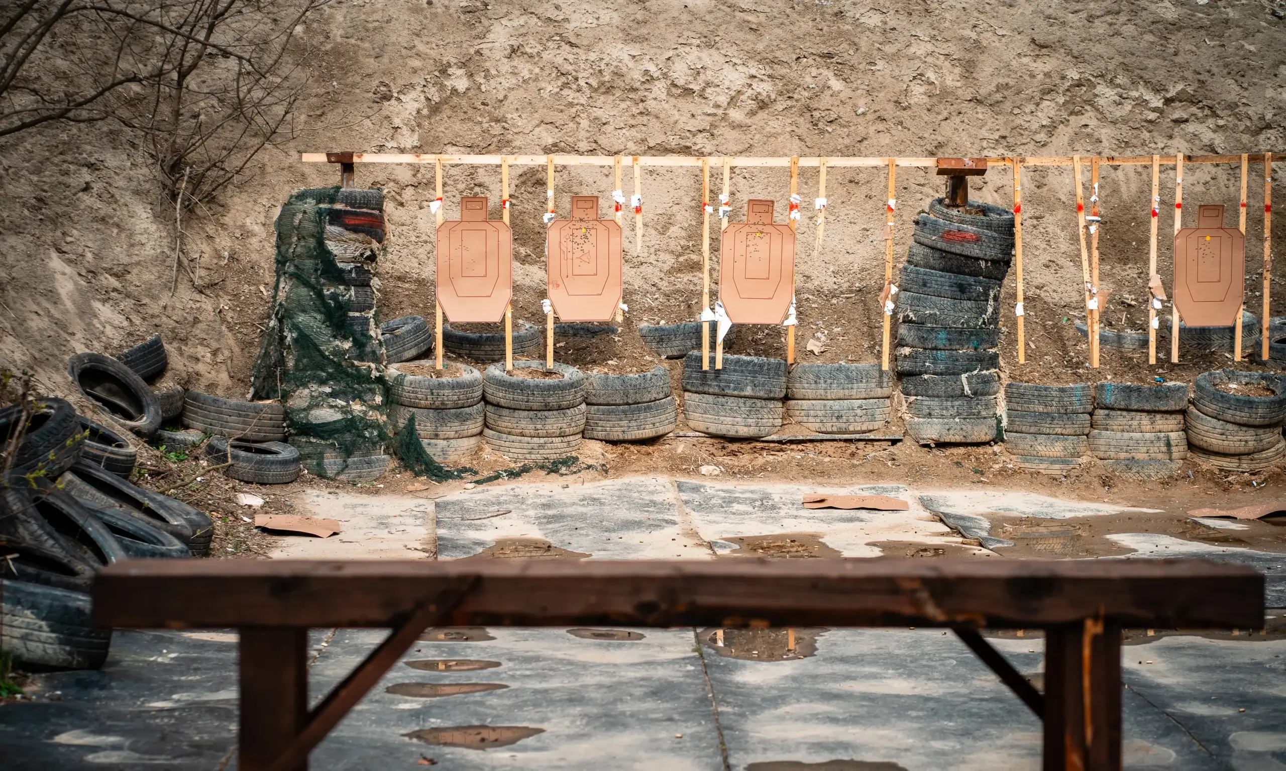 Weapons lined up at the outdoor range