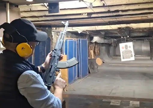 Shooter with a Kalashnikov at the Gerena indoor range, Sofia