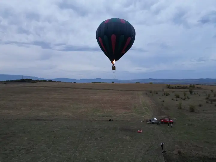 Tethered balloon above fields near Sofia