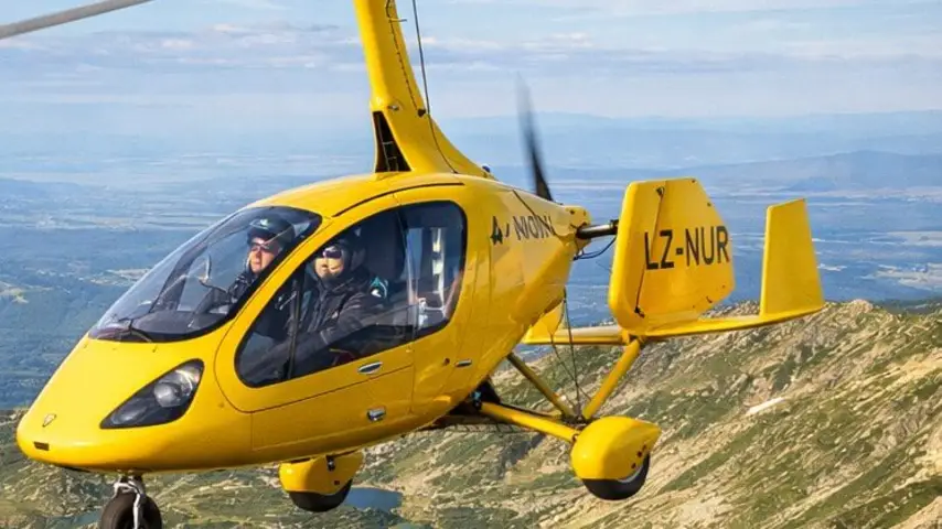 Gyrocopter flying over the hills north of Sofia