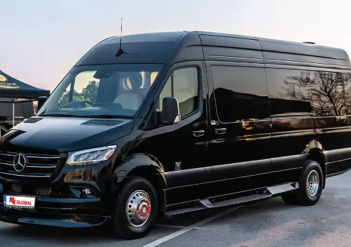 Black Mercedes Sprinter minibus for up to 20 people