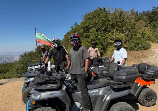 ATV group with the Bulgarian flag above Sofia