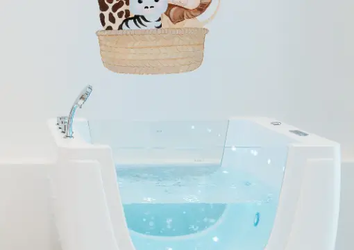 Close view of a baby float tub filled with warm water