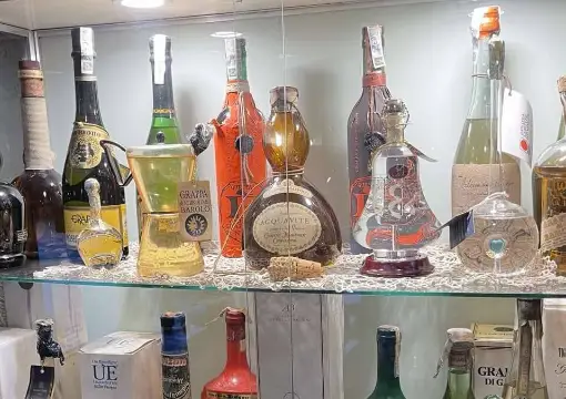 Shelves of rakia and spirits from around the world