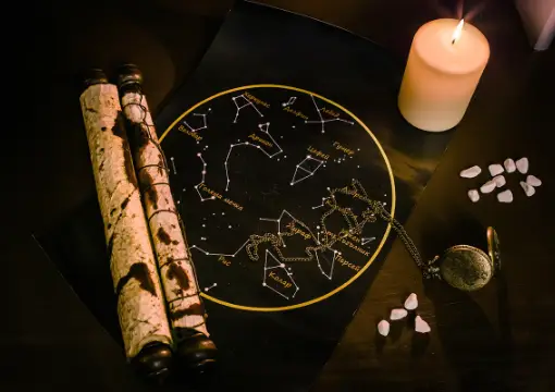 Star map and scrolls in the Once Upon a Time escape room for kids