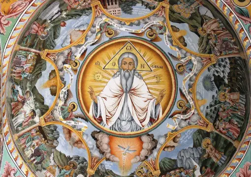 Painted dome with saints at Rila Monastery