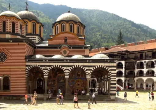 Main church of Rila Monastery and the courtyard