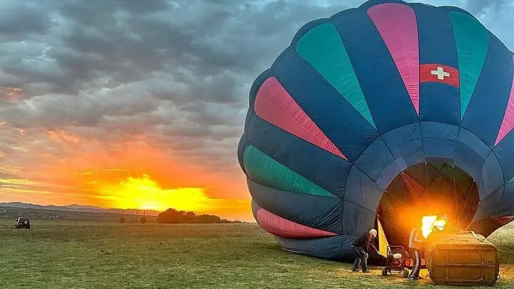 Hot air balloon being inflated near Sofia