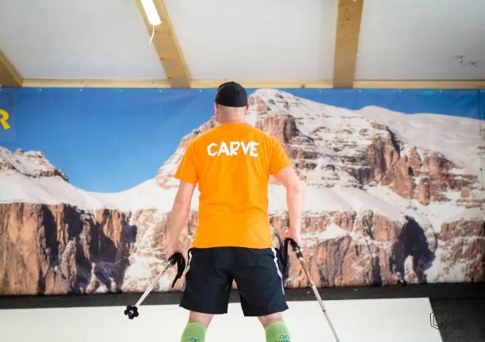 Instructor skiing on the CARVE indoor slope in Sofia