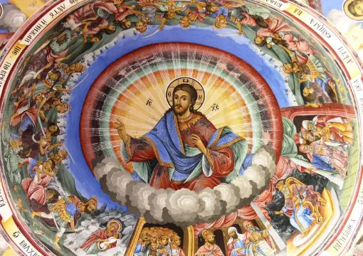 Fresco of Christ in a dome at Rila Monastery