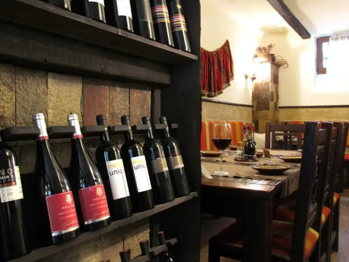 Bulgarian wines lined up in the tavern