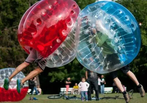 Bubble football player knocked off his feet mid-game