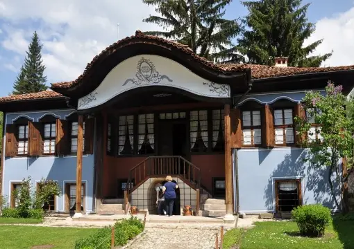 A Revival mansion with a curved wooden eave in Koprivshtitsa