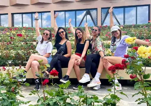 Friends in a rose garden on the Valley of the Roses trip