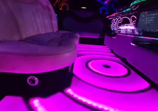 Leather limo seats with pink LED floor