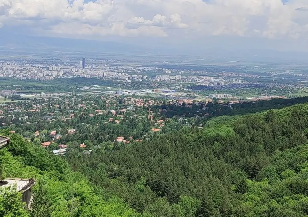 View over Sofia from the viewpoint rock on Vitosha