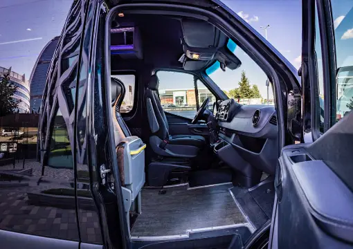 Open side door of the Mercedes Sprinter