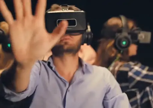 Players in VR headsets reaching out during the COSMOS game in Sofia