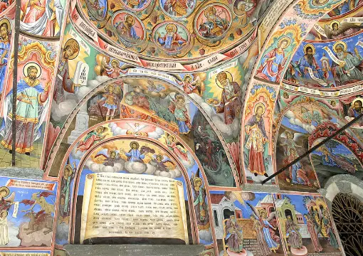 Frescoes in the gallery of Rila Monastery