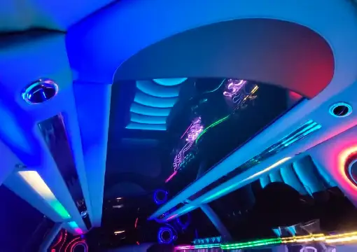 Limo ceiling with colour lights and mirrors