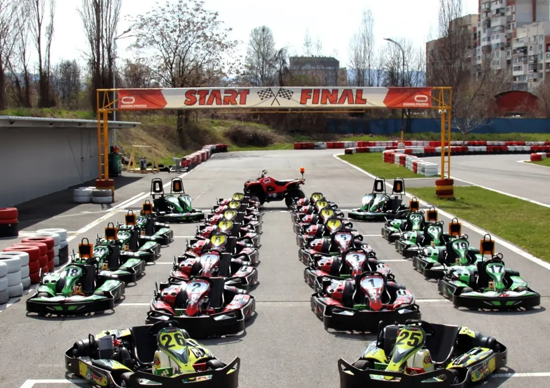 Karts lined up on the start grid
