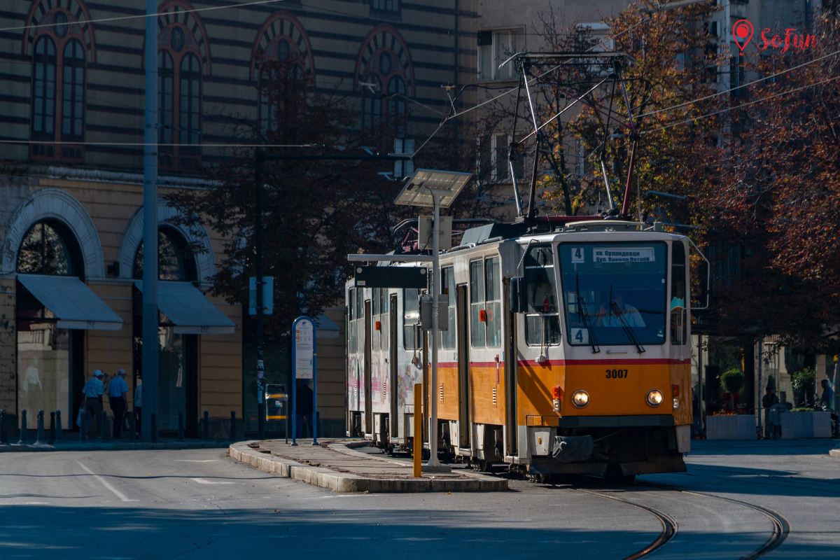 Sofia tram on Vitosha Boulevard - surface public transport in Sofia