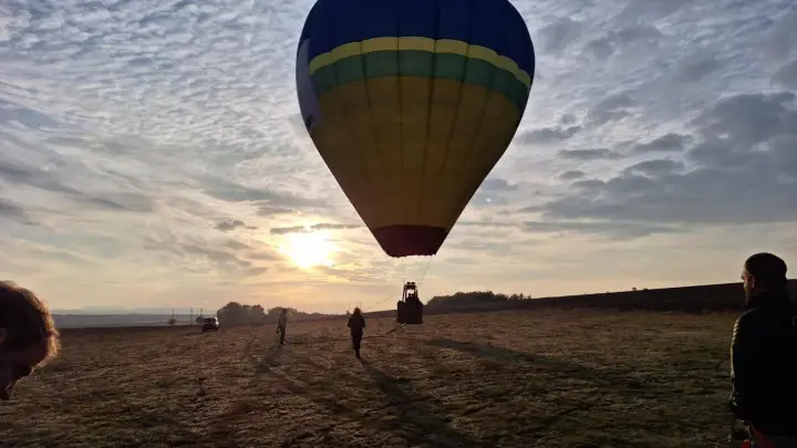 Hot air balloon at sunrise near Sofia