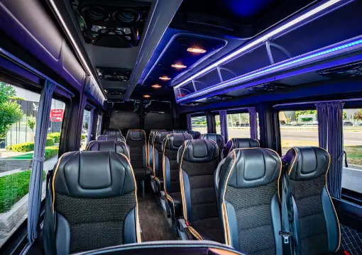 Leather seats inside the Mercedes Sprinter