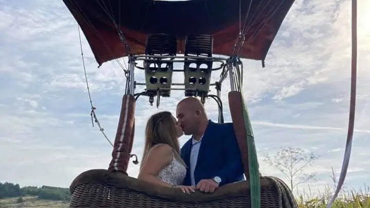Couple in a hot air balloon basket near Sofia
