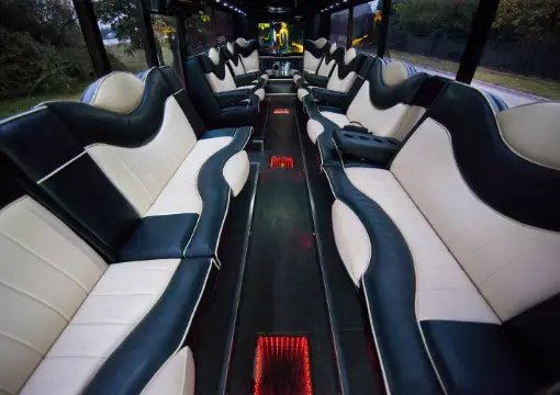 Party bus dance floor and leather seating